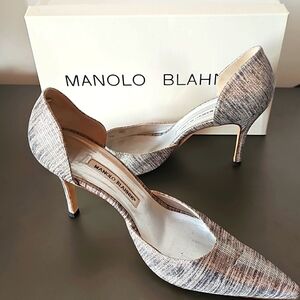 EUC silver black vintage Manolo Blahnik Chisiomod Gala D'orsay sz 39.5 90mm